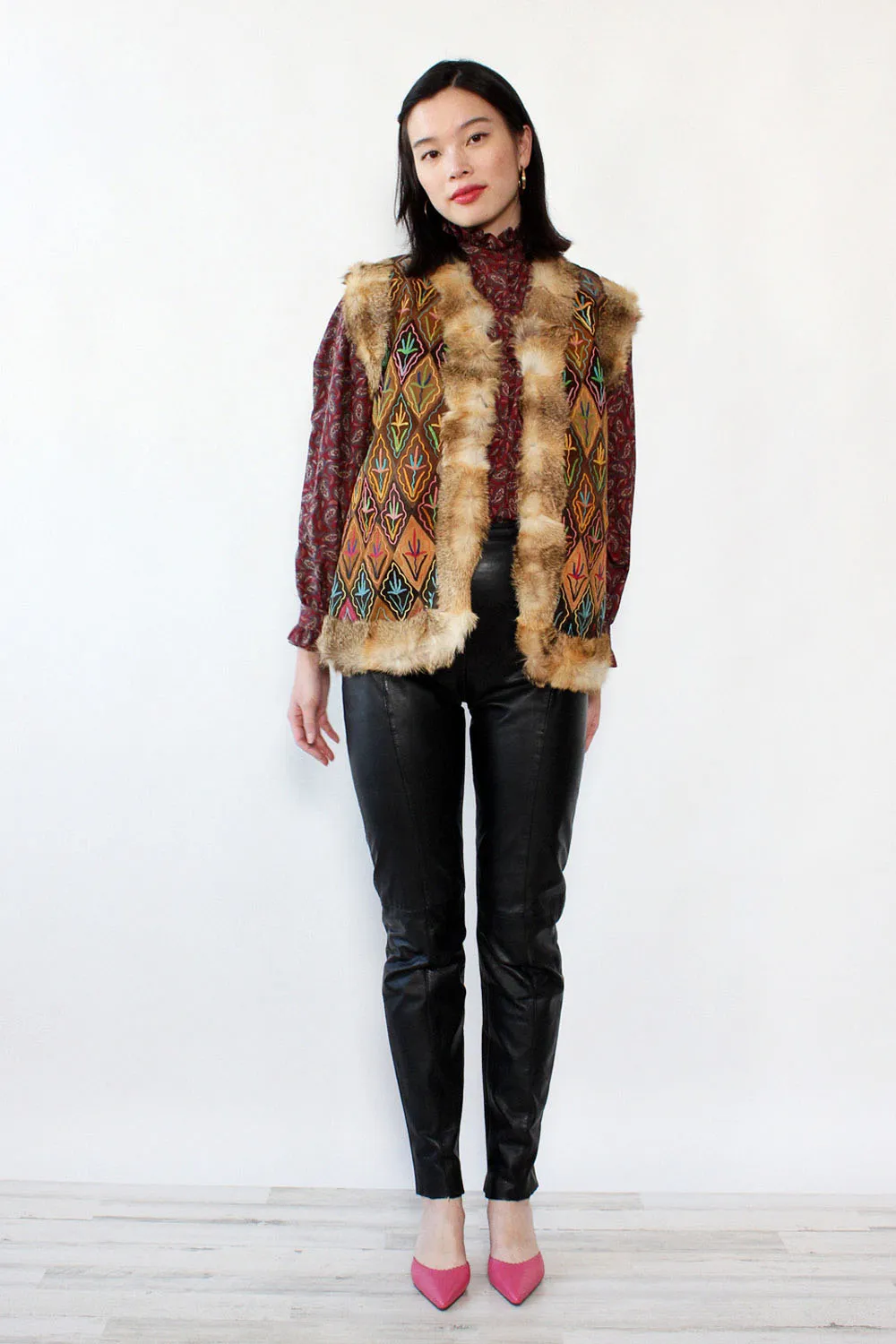 1960s Fur Trim Afghan Vest S