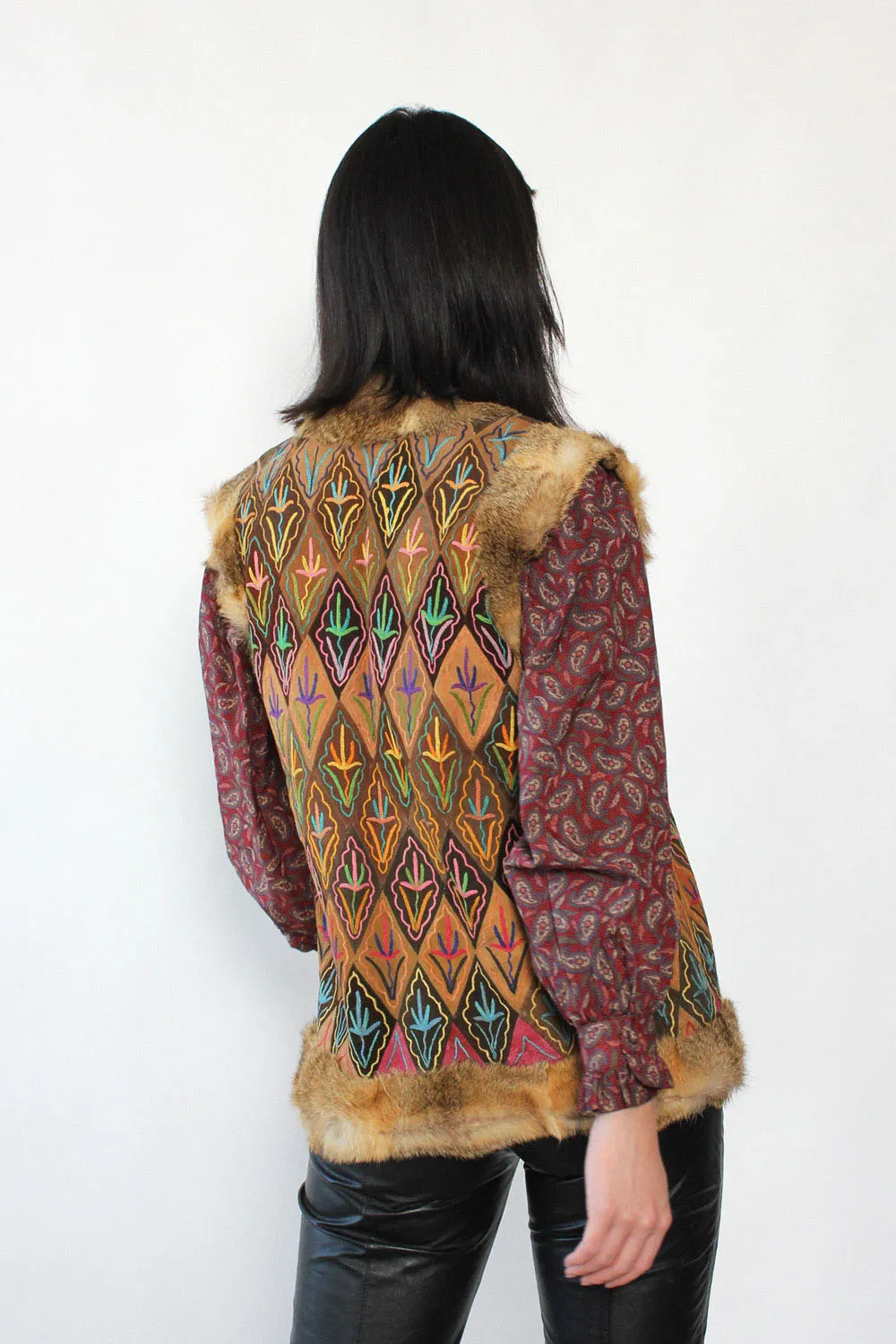 1960s Fur Trim Afghan Vest S