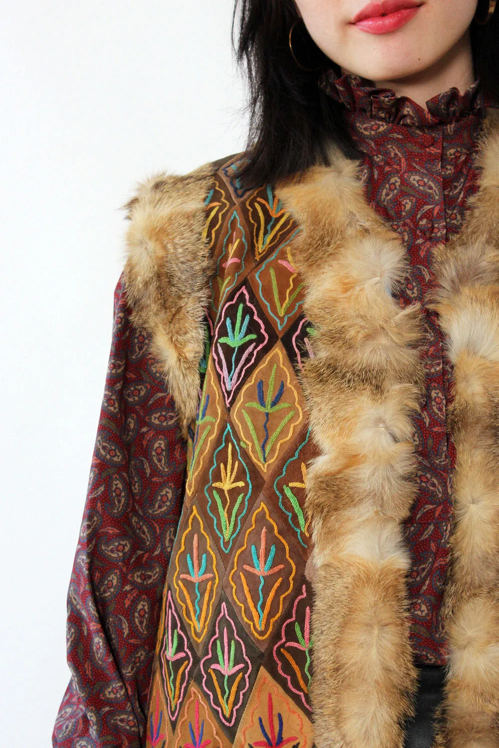 1960s Fur Trim Afghan Vest S