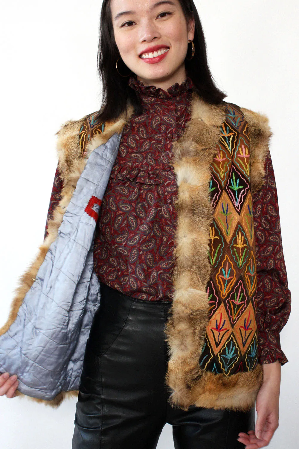 1960s Fur Trim Afghan Vest S