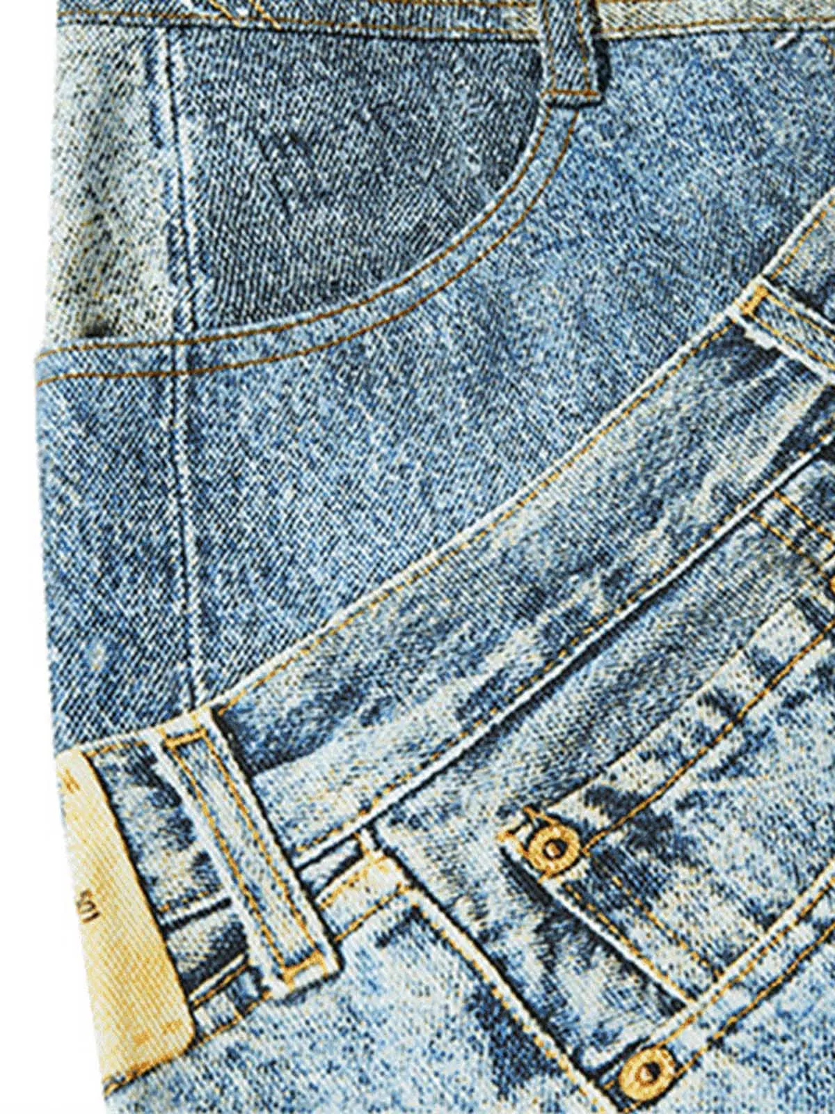 1984 Street Hip-Hop Deconstructed Print Jeans