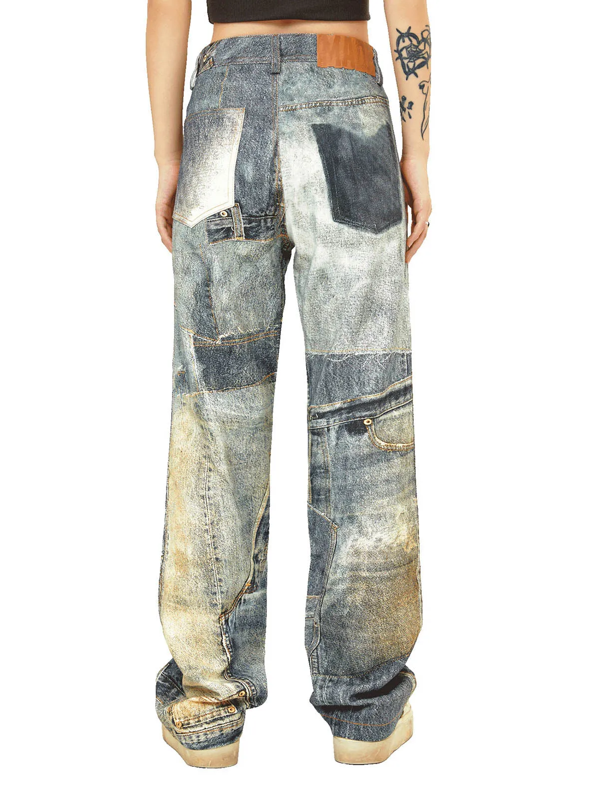 1984 Street Hip-Hop Deconstructed Print Jeans