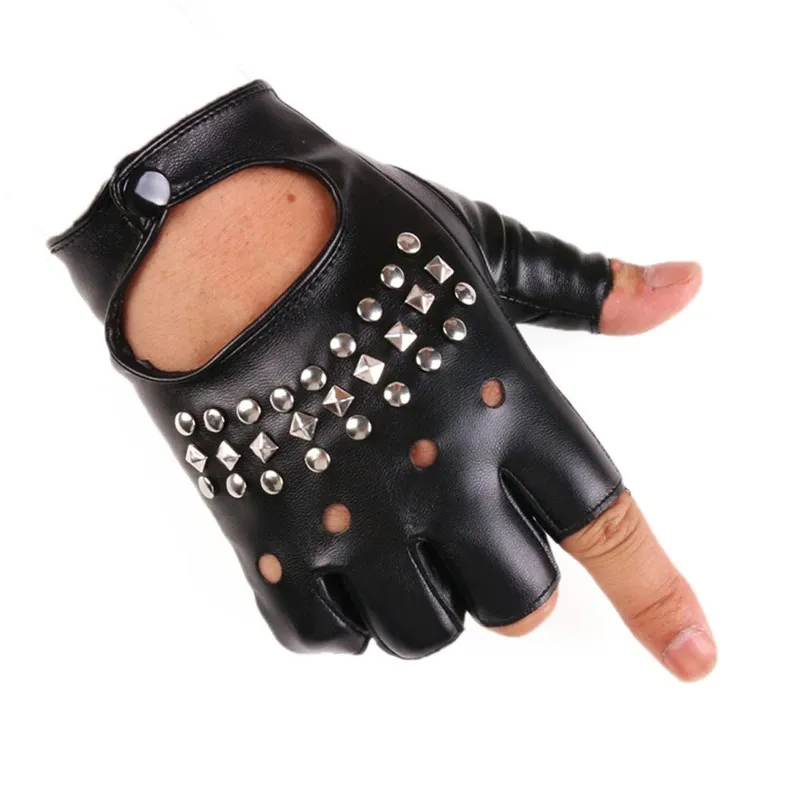 Alternative Fashion Half Finger Punk Women Gloves / PU Leather Fingerless Gloves Women Black white