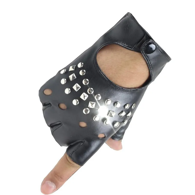 Alternative Fashion Half Finger Punk Women Gloves / PU Leather Fingerless Gloves Women Black white