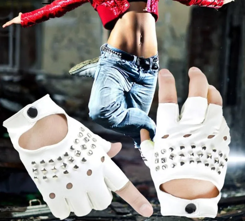 Alternative Fashion Half Finger Punk Women Gloves / PU Leather Fingerless Gloves Women Black white