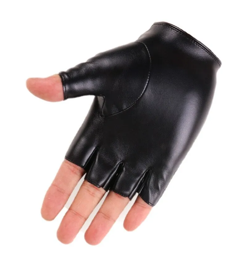 Alternative Fashion Half Finger Punk Women Gloves / PU Leather Fingerless Gloves Women Black white