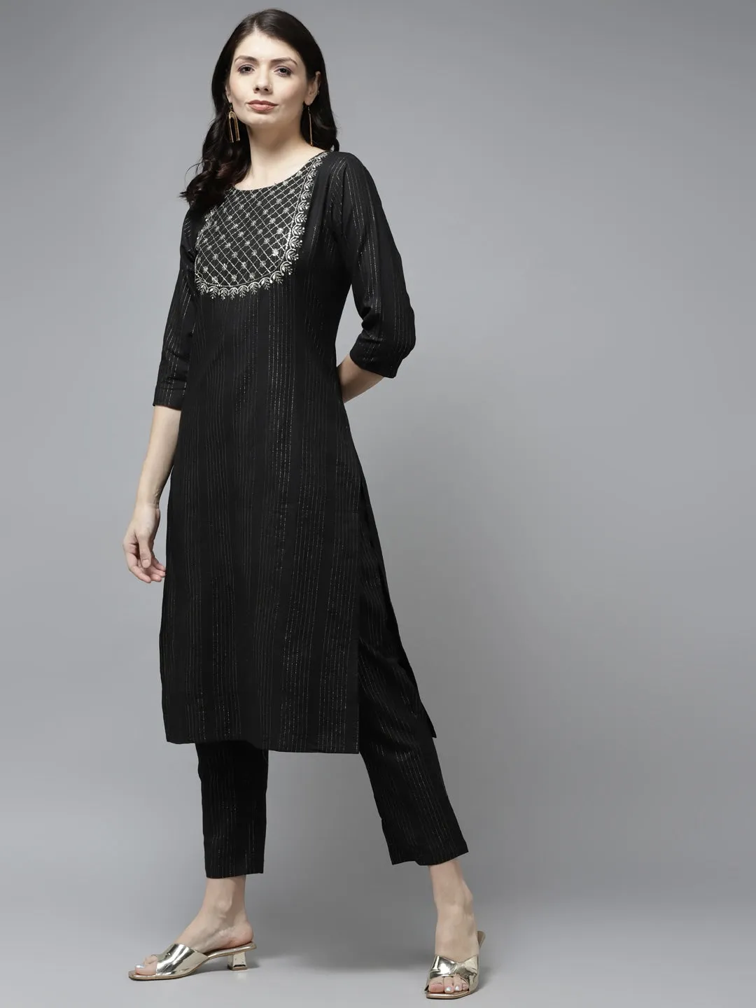 Black Cotton Embroidered Dupatta Set