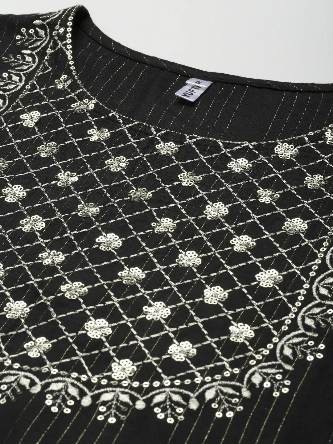 Black Cotton Embroidered Dupatta Set