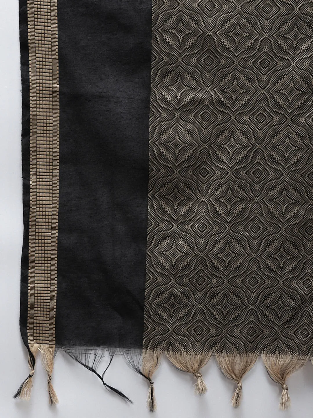 Black Cotton Embroidered Dupatta Set