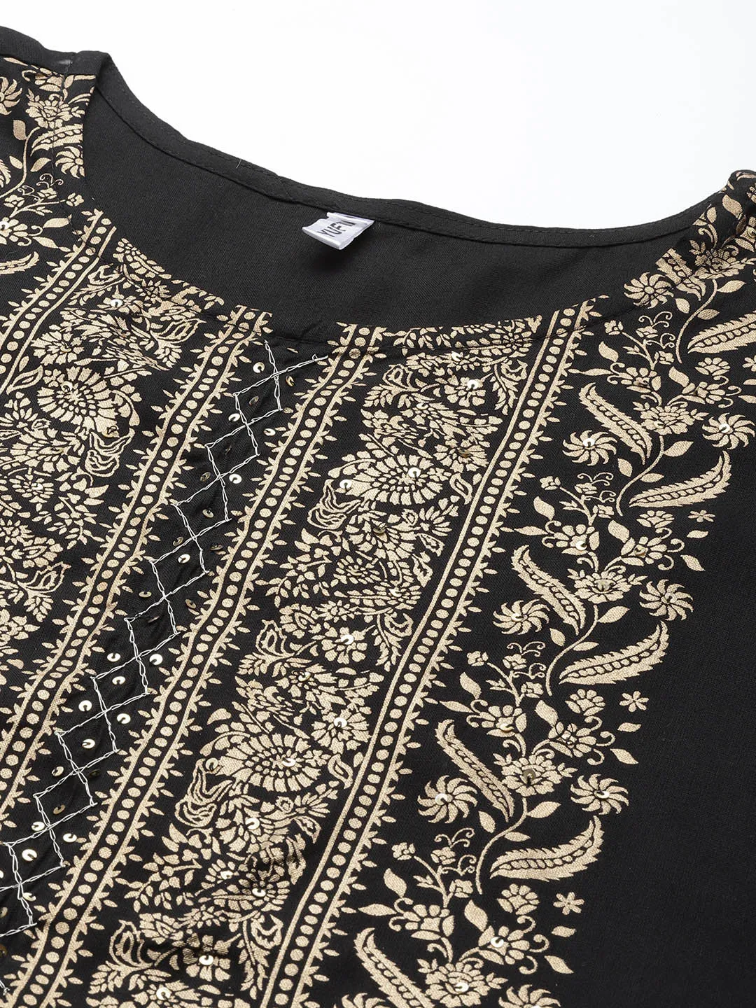 Black Ethnic Motifs Printed Straight Cotton Dupatta Set