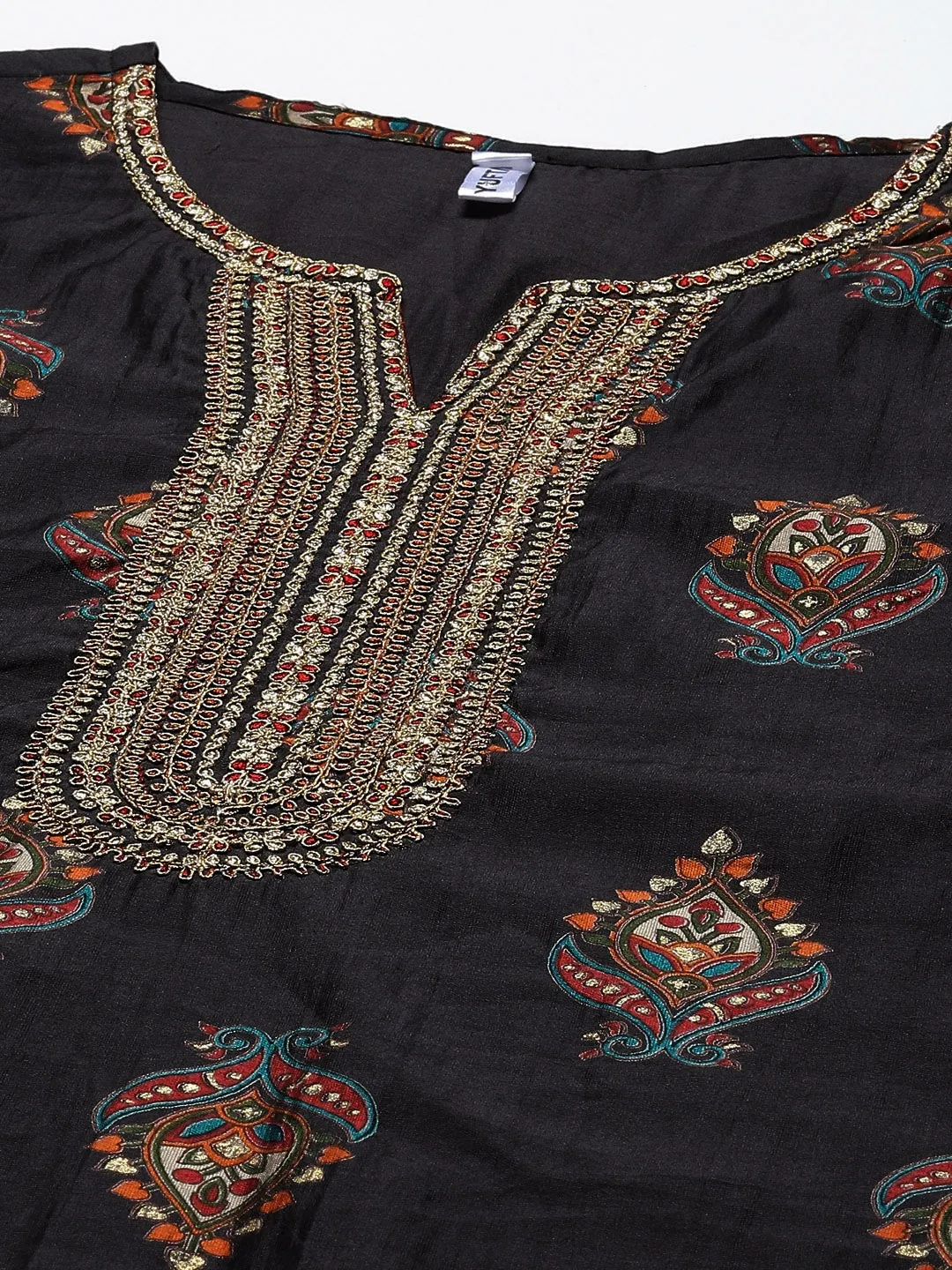 Black Ethnic Yoke Design Dupatta Set