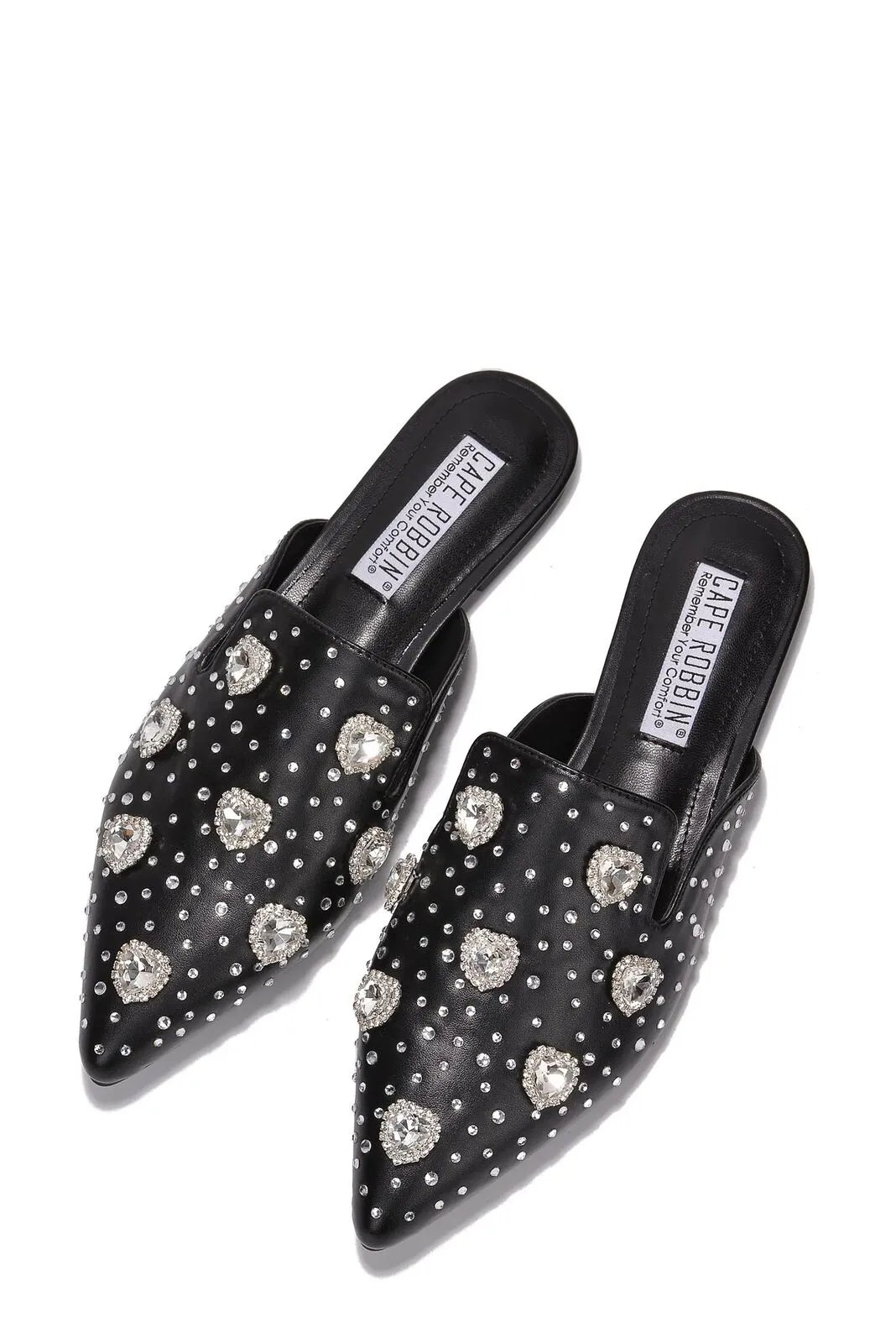 Black Womens Rhinestone Closed Pointy Toe Mules Sierra