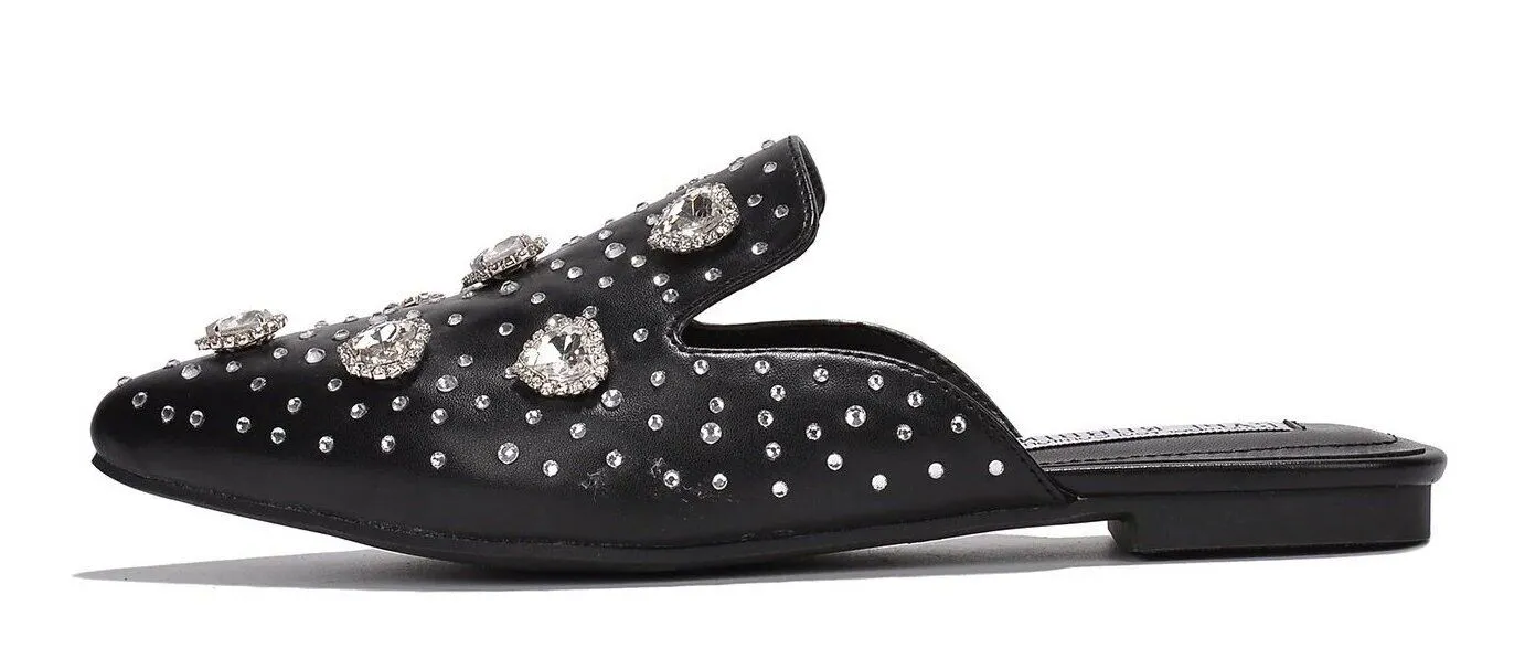 Black Womens Rhinestone Closed Pointy Toe Mules Sierra