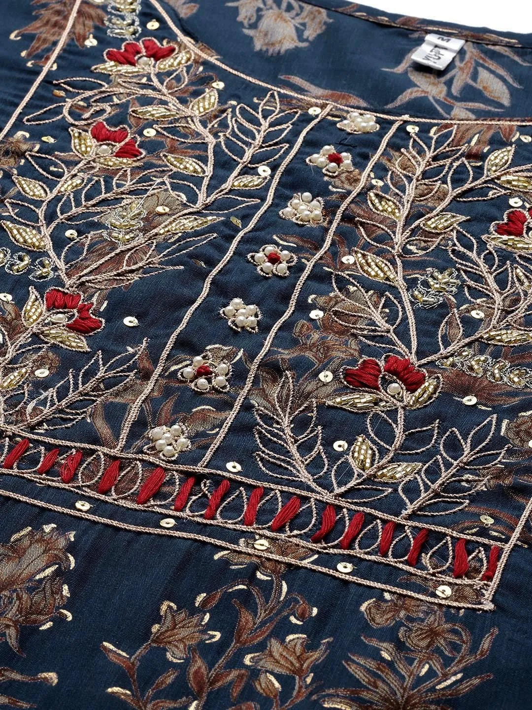 Blue Ethnic Motifs Printed Quarter Sleeves Dupatta Set