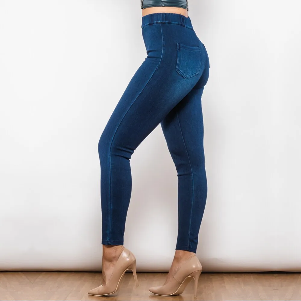 Blue High Waist Pull On Jeggings