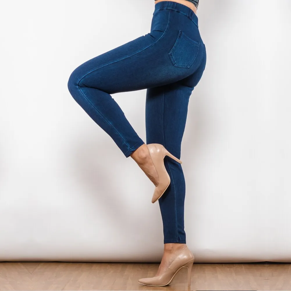 Blue High Waist Pull On Jeggings