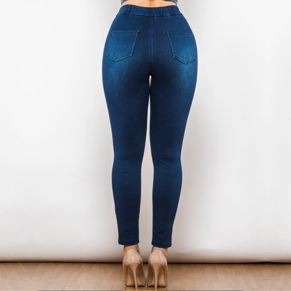 Blue High Waist Pull On Jeggings