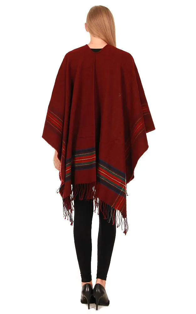 Burgundy Ruana W/Plaid Border