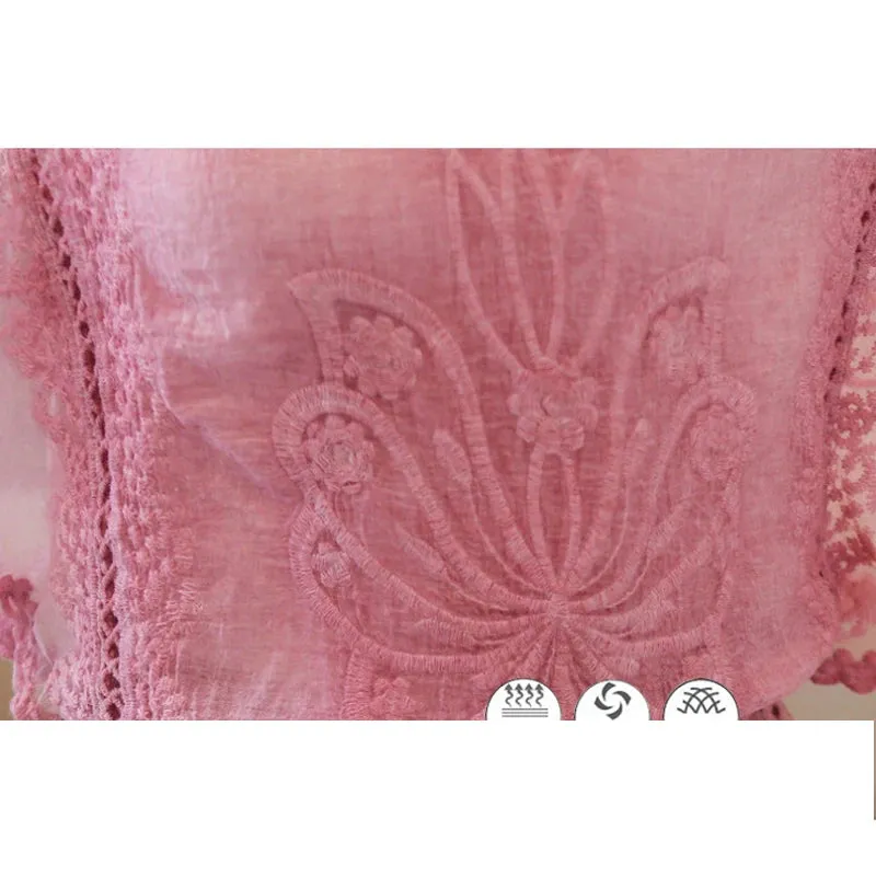 Butterfly Flower Chiffon Cotton Lace Trim Blouse