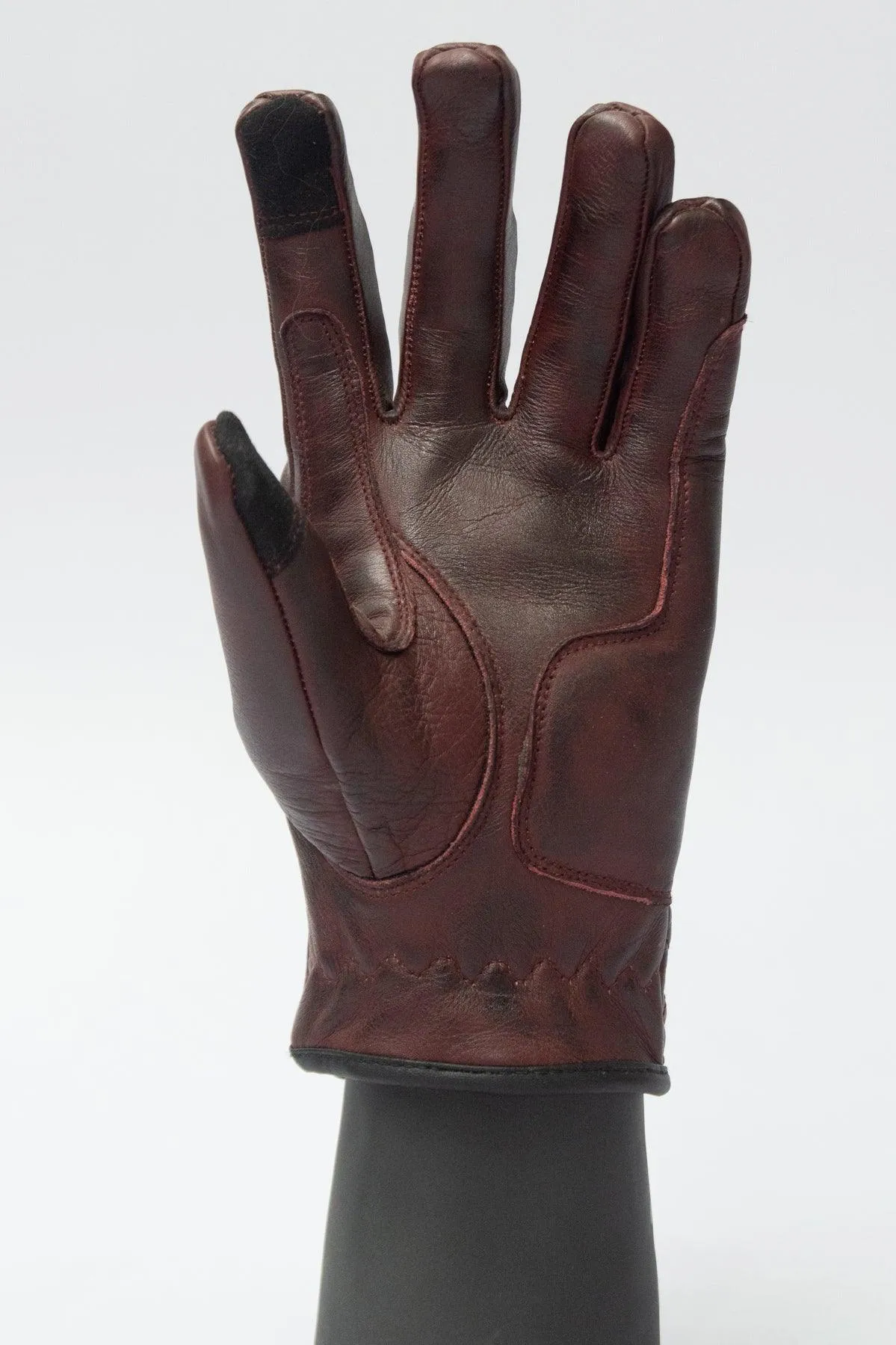 Cafe Quilted Leather Motorcycle Gloves - Maroon