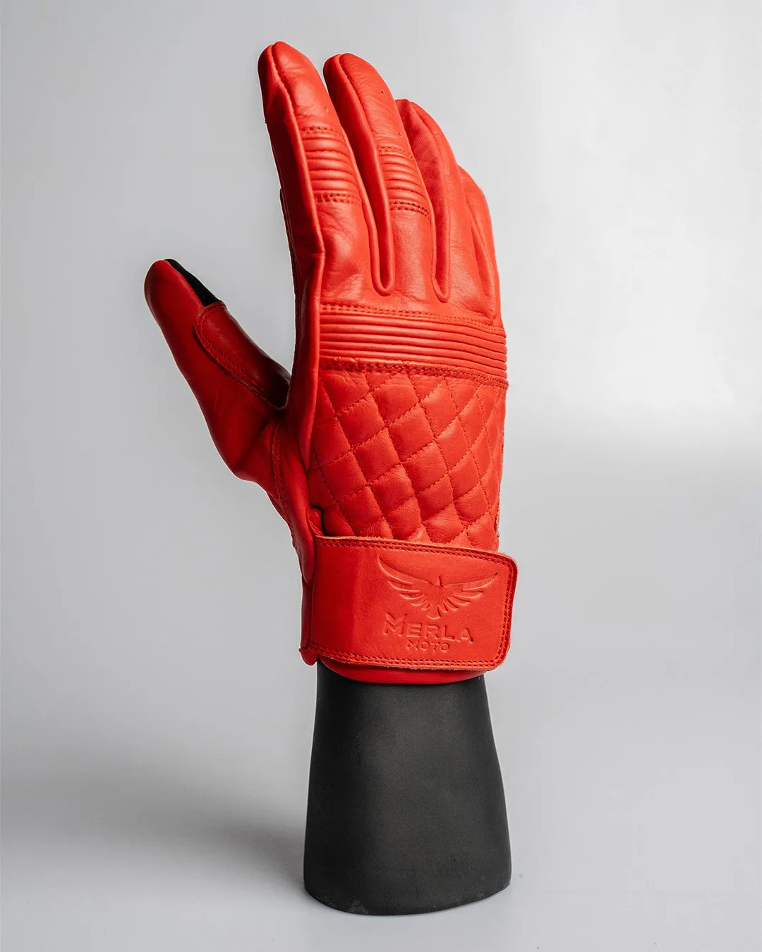 Cafe Quilted Leather Motorcycle Gloves - Red
