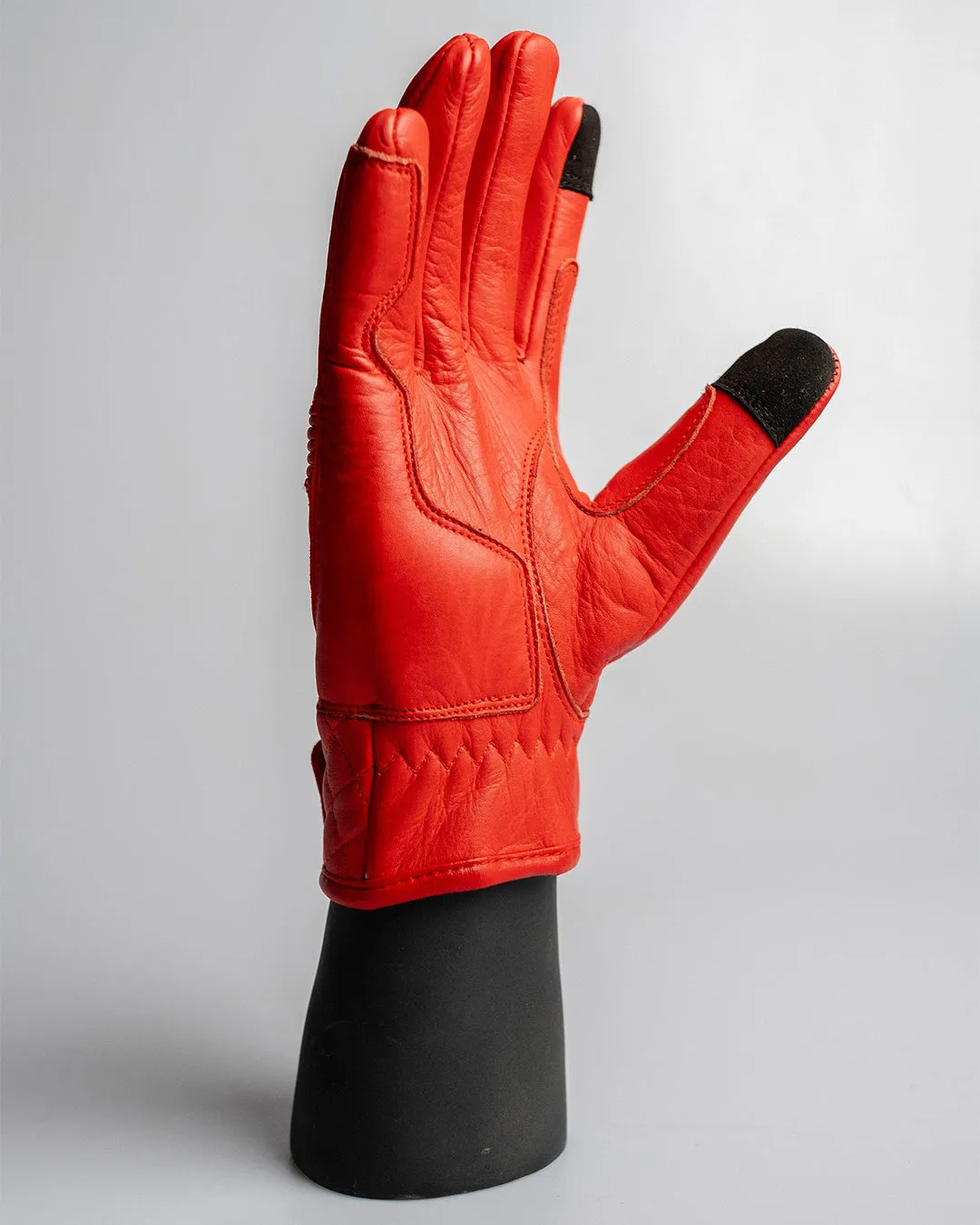 Cafe Quilted Leather Motorcycle Gloves - Red