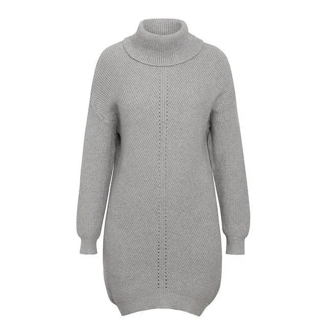 Casual Knitted Turtleneck Office Pullover Sweater Mini Dress