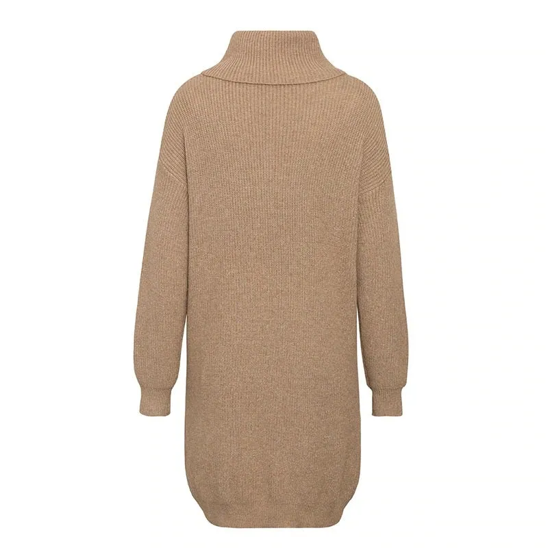 Casual Knitted Turtleneck Office Pullover Sweater Mini Dress
