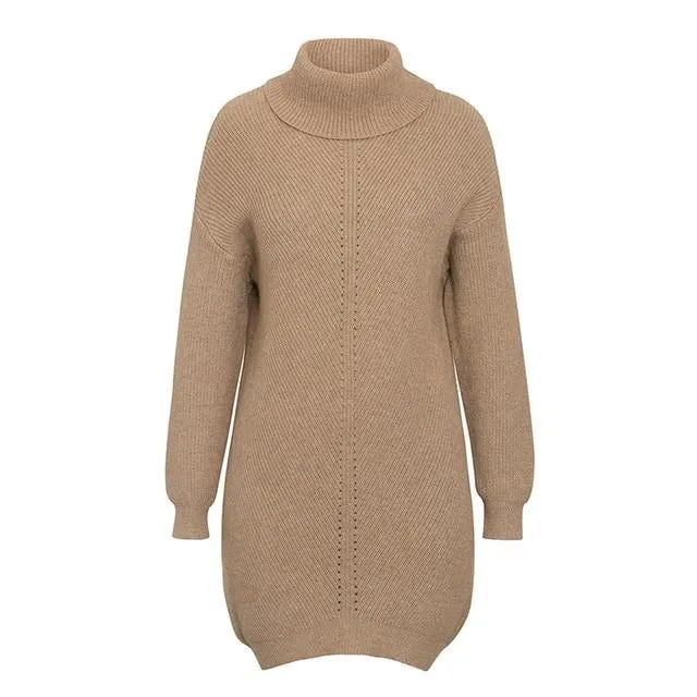 Casual Knitted Turtleneck Office Pullover Sweater Mini Dress