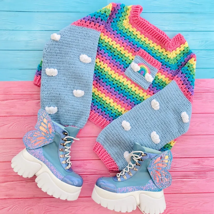 Cropped Pastel Rainbow Cloud Sweater / Jumper (Duck Egg Blue)