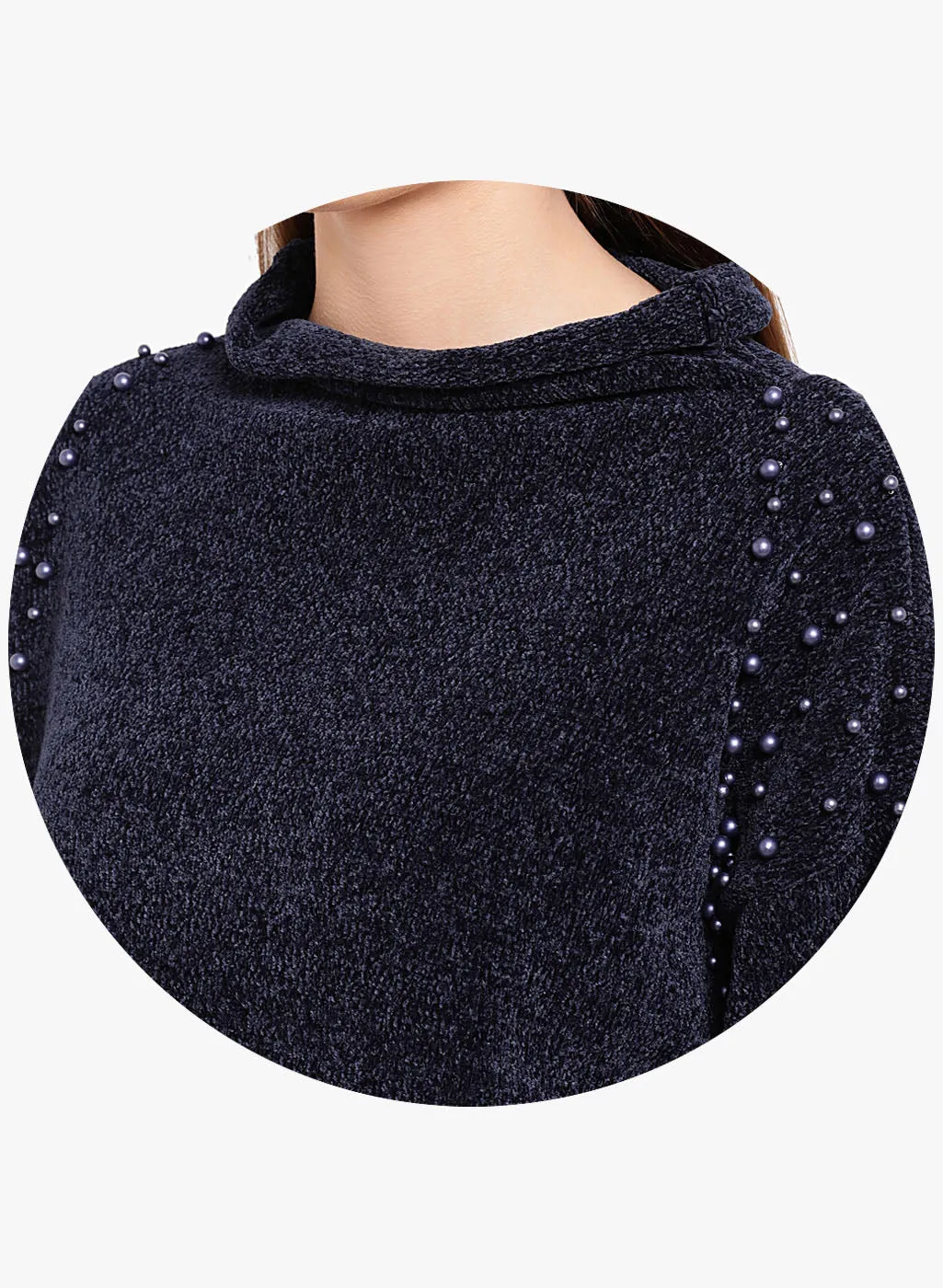 Fleur-De-Lis Hi Neck Pearl Deatil Sweater