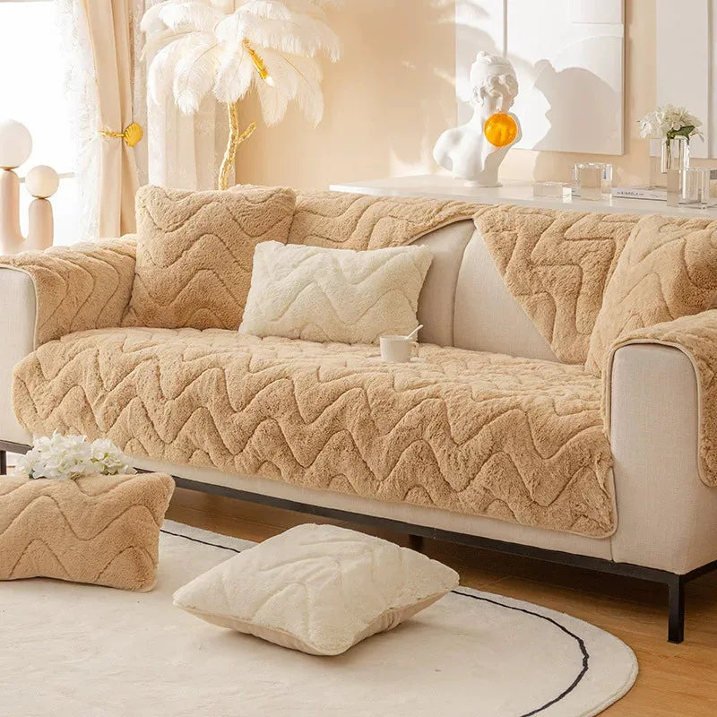 Free Shipping Sofa New Winter plush cushion cover thickened non-slip high-grade leather sofa cover autumn and winter light luxury style cushion
