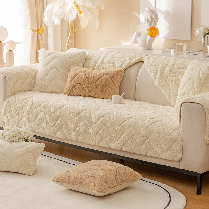 Free Shipping Sofa New Winter plush cushion cover thickened non-slip high-grade leather sofa cover autumn and winter light luxury style cushion