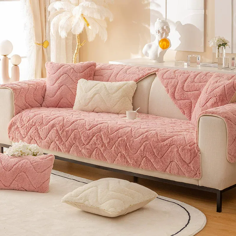 Free Shipping Sofa New Winter plush cushion cover thickened non-slip high-grade leather sofa cover autumn and winter light luxury style cushion