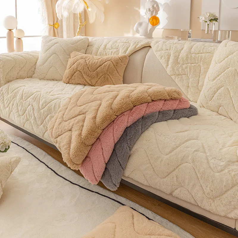 Free Shipping Sofa New Winter plush cushion cover thickened non-slip high-grade leather sofa cover autumn and winter light luxury style cushion