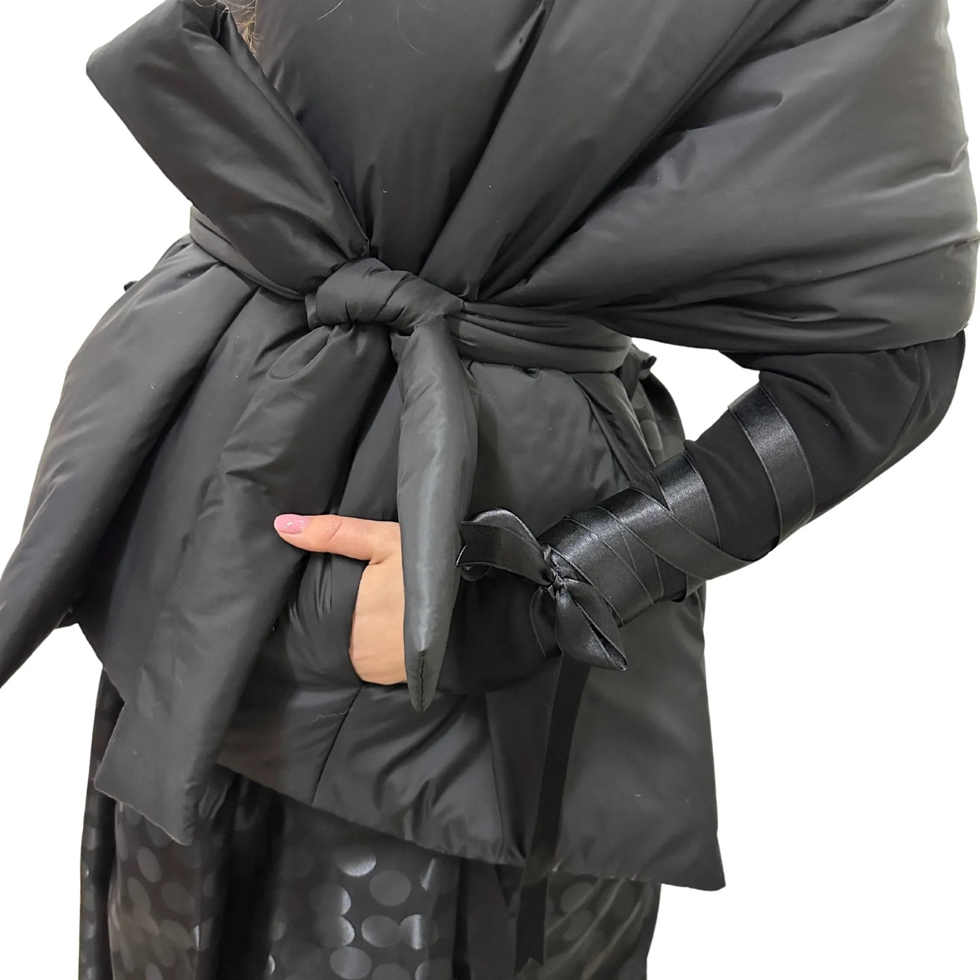 Gothic Bride Wedding Cape Winter Black Long Scarf With Pockets for Women Lagre Wide Stole Puffer 18x70 inch with 2 pocket and Belt Around Shoulders Wrap Quilted Shawl Warm Padded Down Puffy scarves