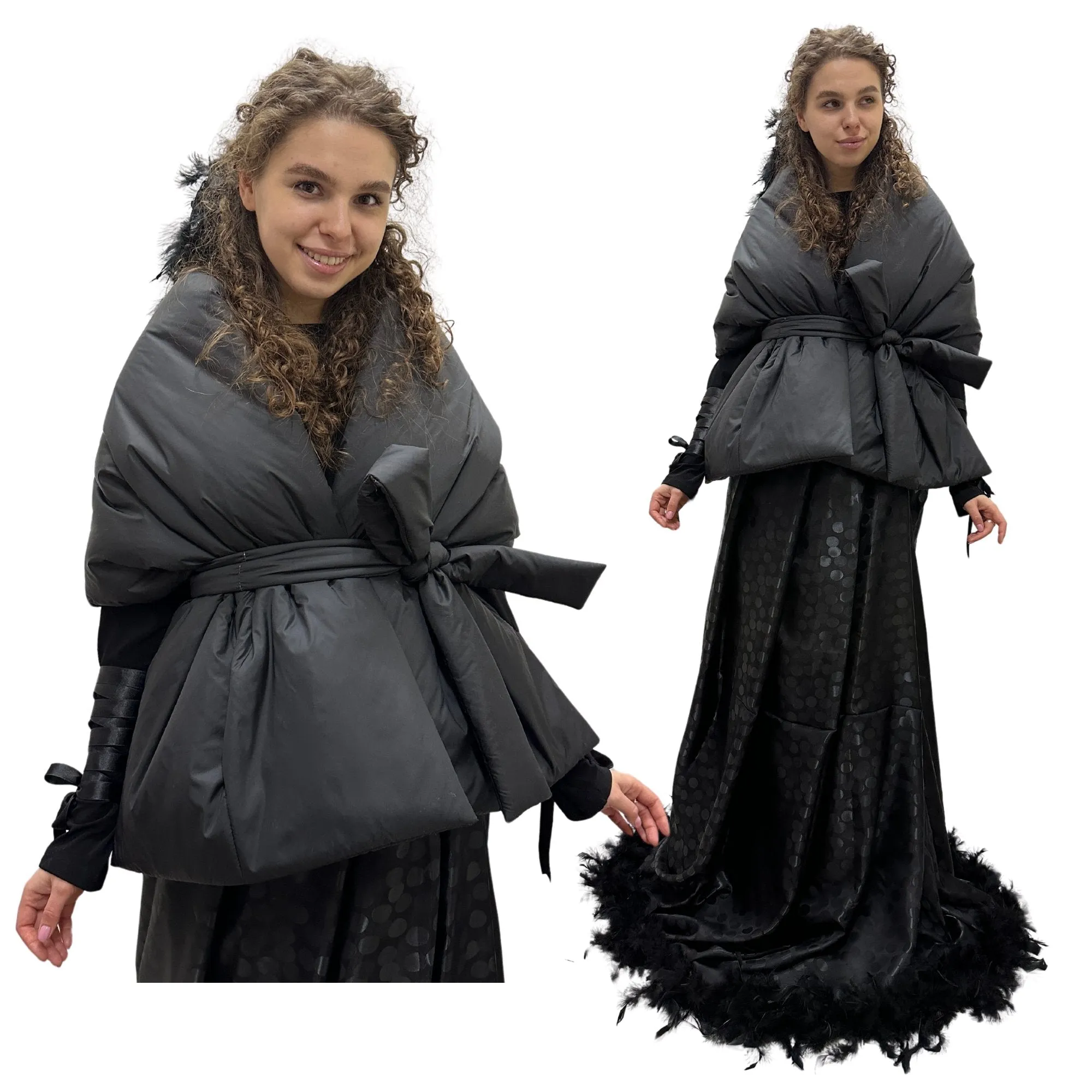 Gothic Bride Wedding Cape Winter Black Long Scarf With Pockets for Women Lagre Wide Stole Puffer 18x70 inch with 2 pocket and Belt Around Shoulders Wrap Quilted Shawl Warm Padded Down Puffy scarves