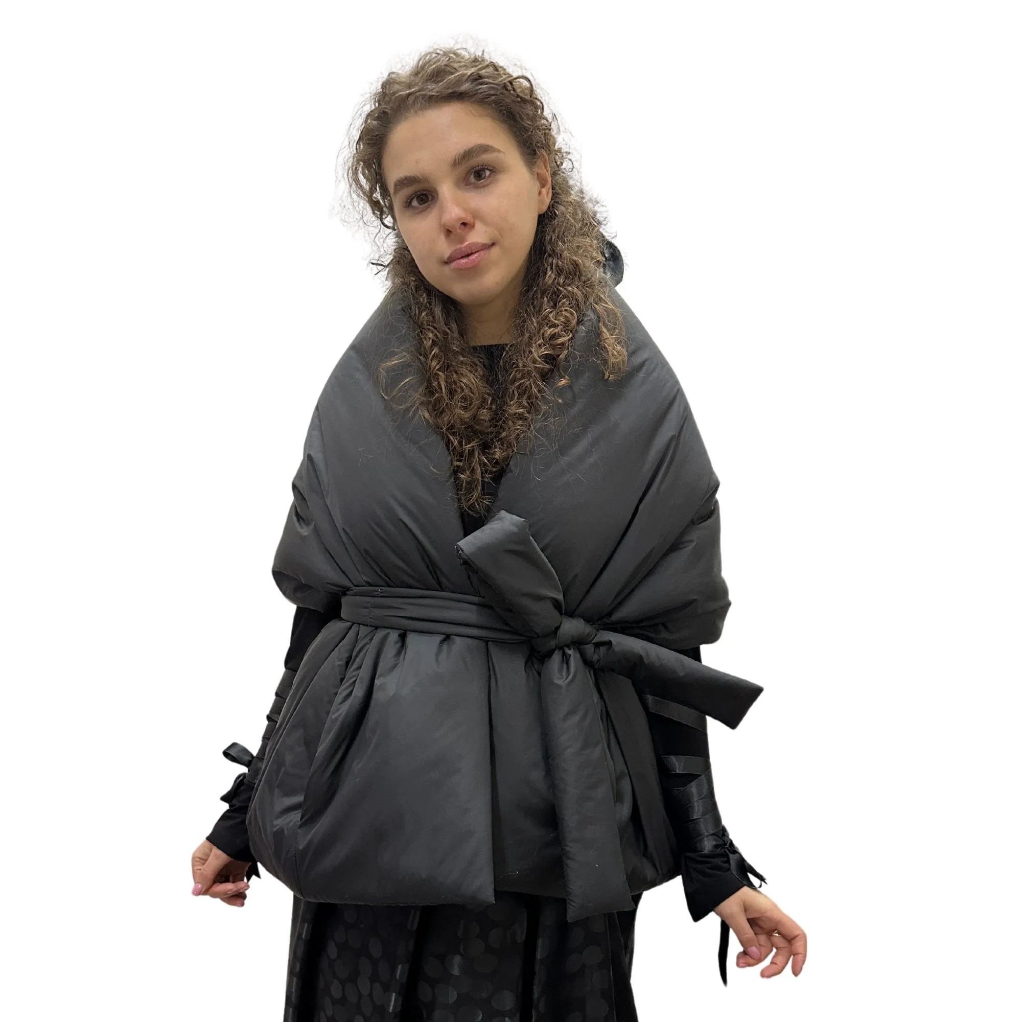 Gothic Bride Wedding Cape Winter Black Long Scarf With Pockets for Women Lagre Wide Stole Puffer 18x70 inch with 2 pocket and Belt Around Shoulders Wrap Quilted Shawl Warm Padded Down Puffy scarves