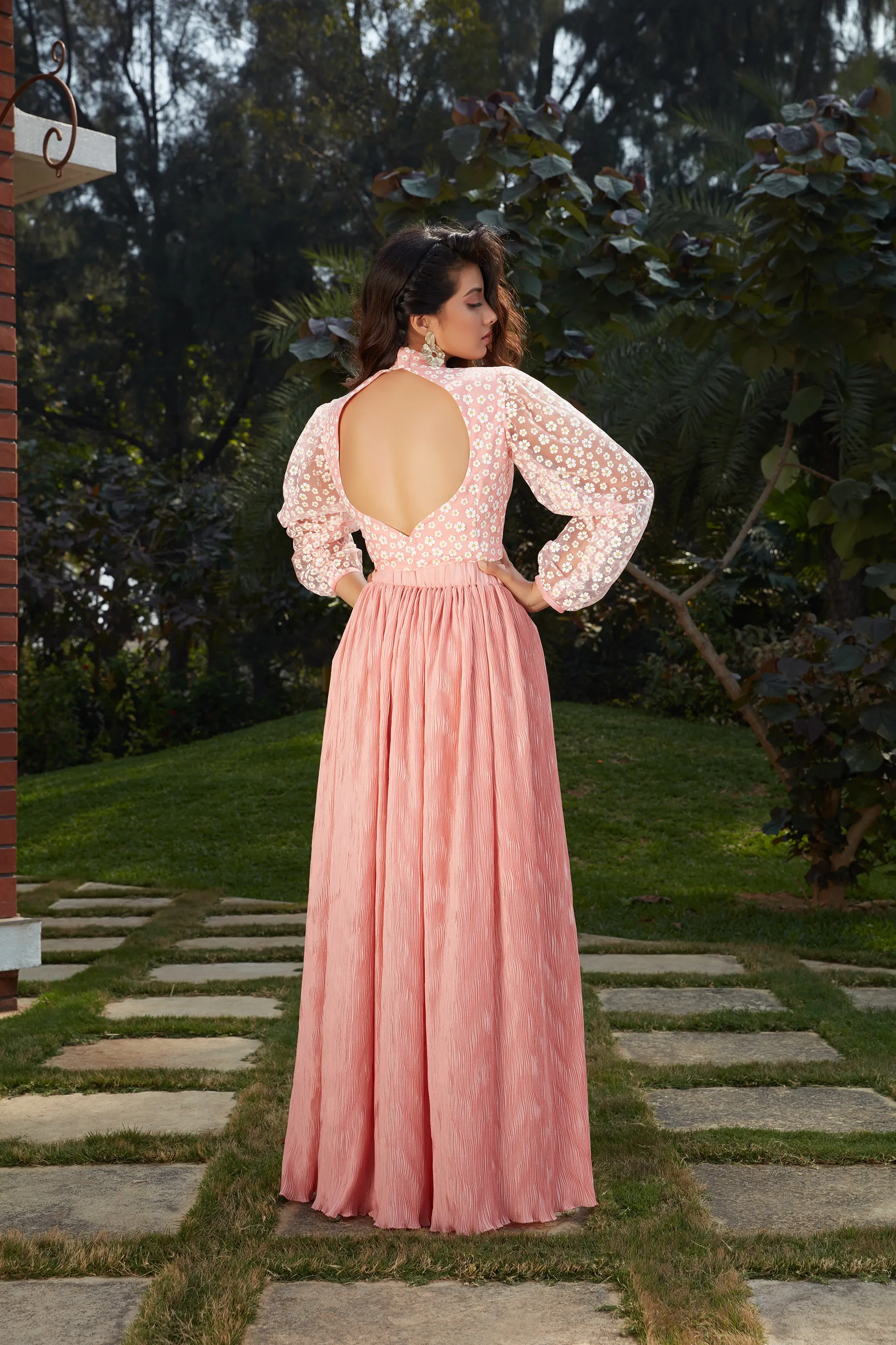 Graceful Pink Colored Casual Wear Printed Western Crop Top - Skirt Set