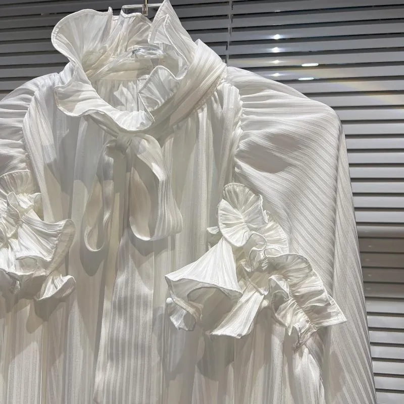 HIGH QUALITY New Fashion 2022 Designer Shirt Women's Pleated bow Tie  Lace up Blouse Tops