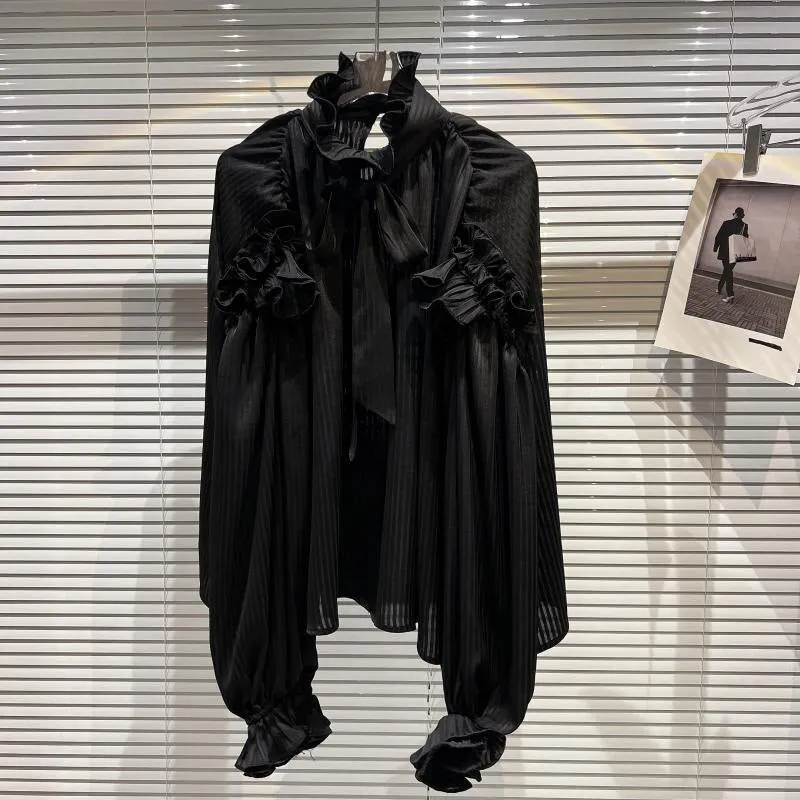 HIGH QUALITY New Fashion 2022 Designer Shirt Women's Pleated bow Tie  Lace up Blouse Tops