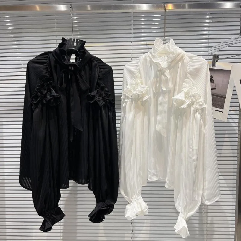 HIGH QUALITY New Fashion 2022 Designer Shirt Women's Pleated bow Tie  Lace up Blouse Tops