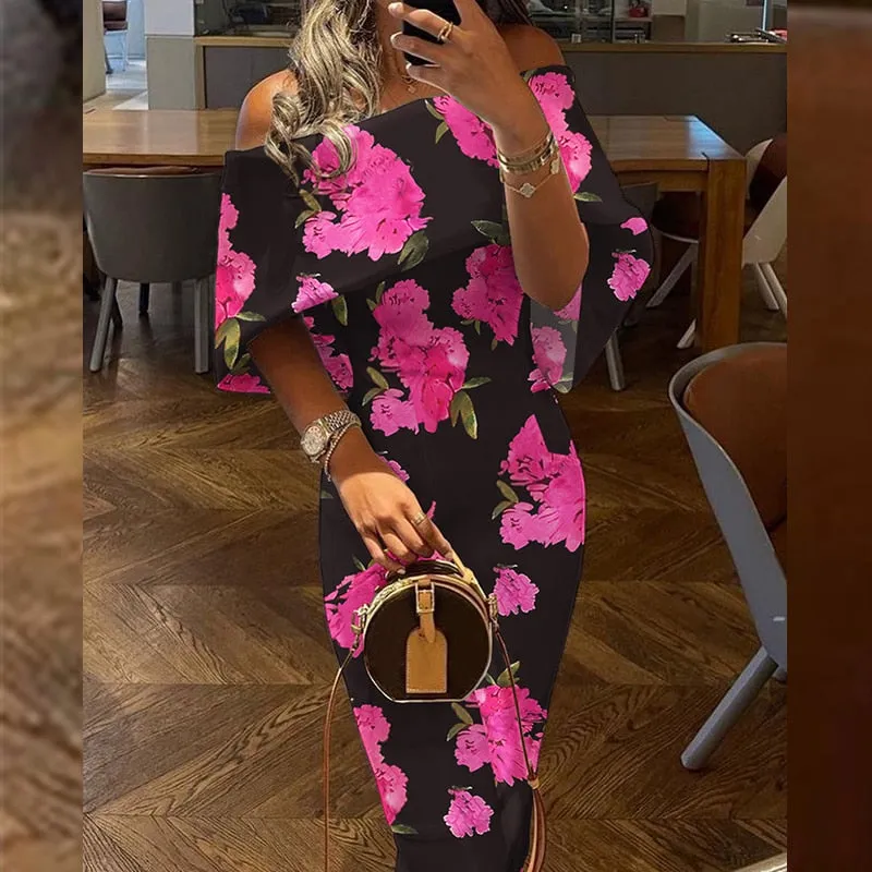 Joskaa Christmas Gift Women Casual Solid Color Long Dress Elegant Off Shoulder Cape Design Skinny Party Dress Autumn Fashion Back Bow Dress Vestido