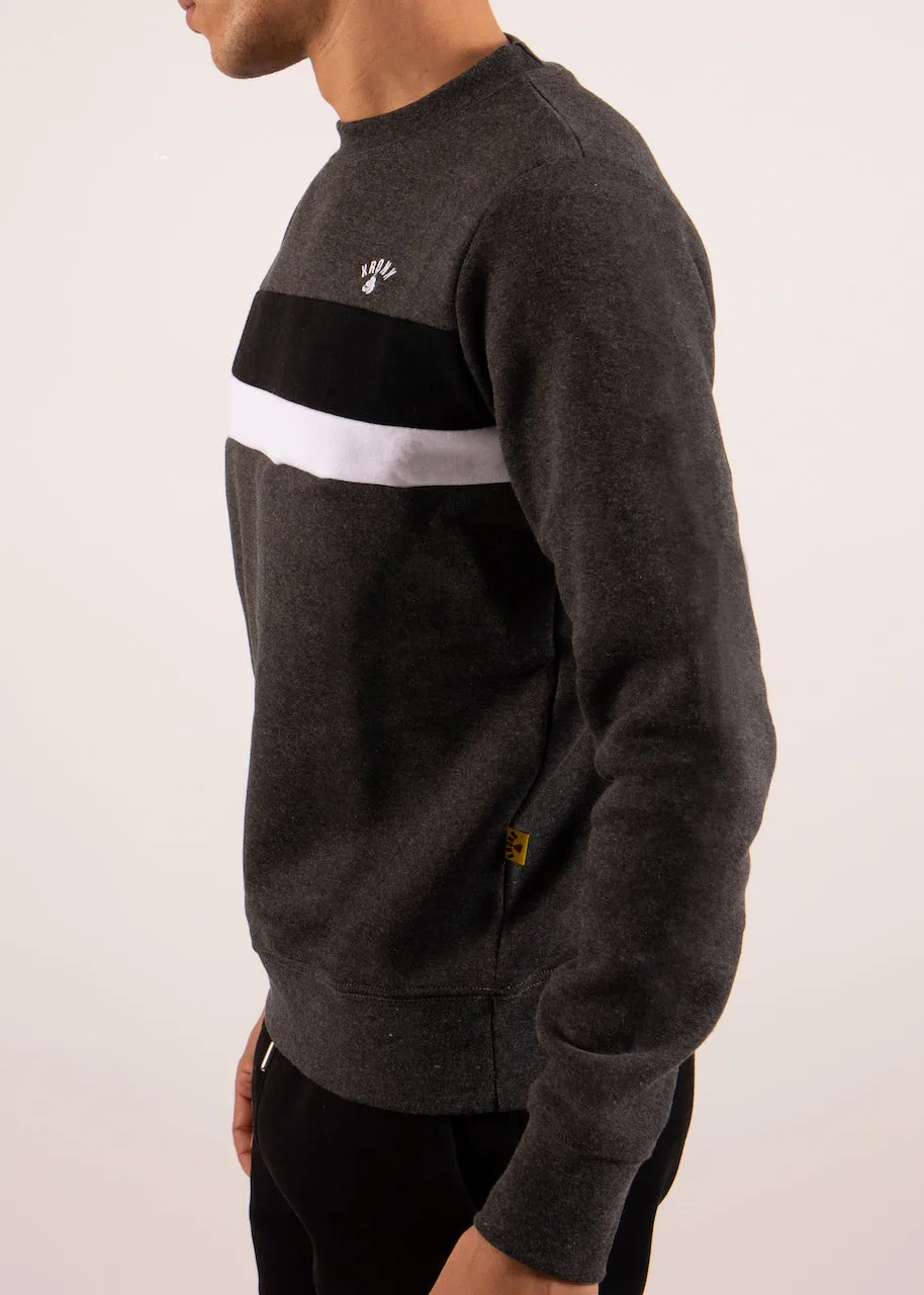 KRONK Premium Fleece Dual stripe Sweatshirt Regular fit Charcoal Melange