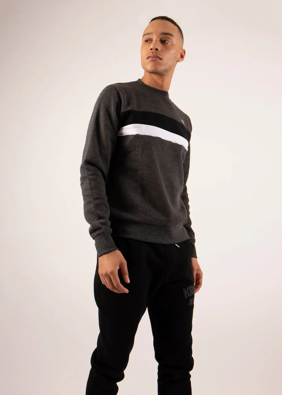 KRONK Premium Fleece Dual stripe Sweatshirt Regular fit Charcoal Melange