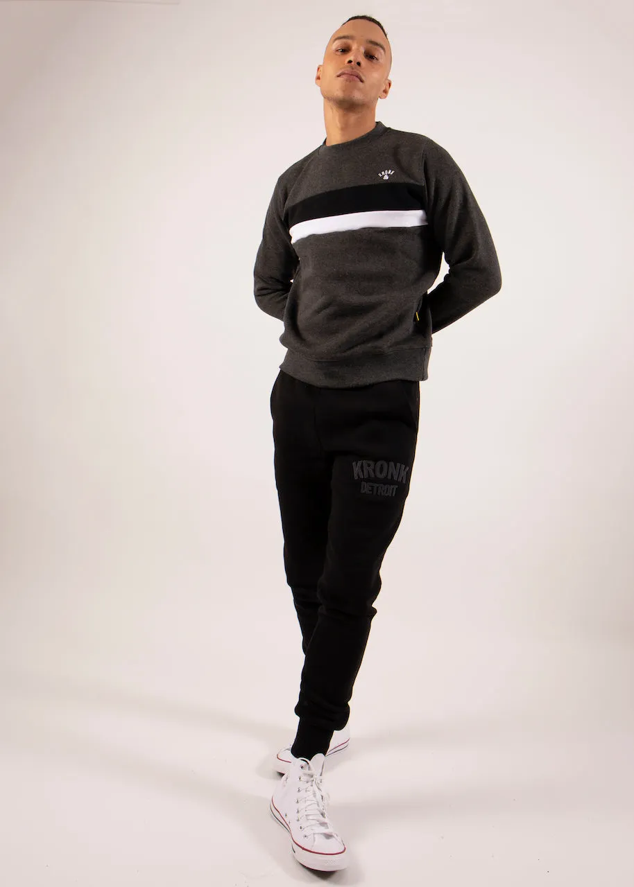 KRONK Premium Fleece Dual stripe Sweatshirt Regular fit Charcoal Melange