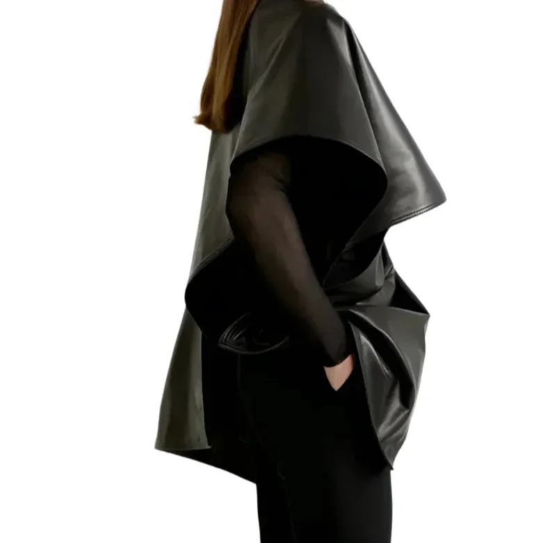 Leather Asymmetrical Cape Top