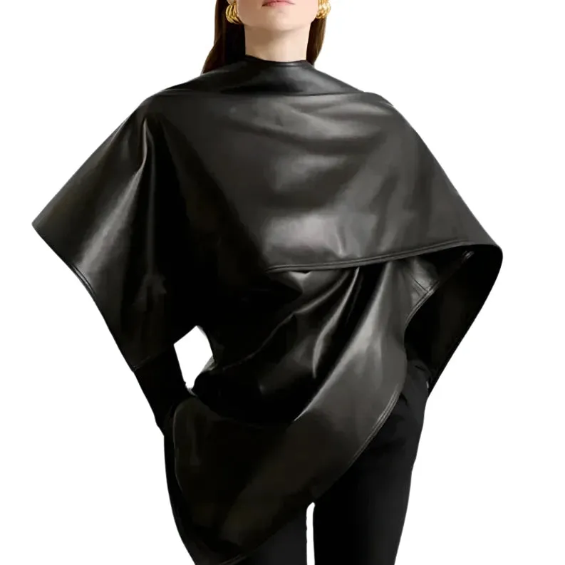 Leather Asymmetrical Cape Top