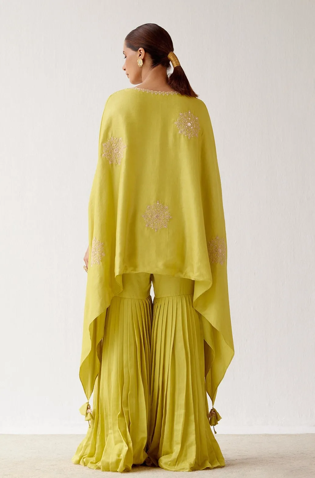 Lime Green Embroidered Cotton Silk Sharara Set