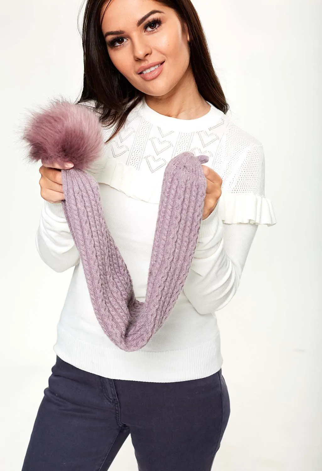 Mauve 2 Way Knit Scarf-Hat
